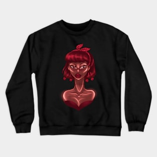 Cherry Lady Black Pin Up Girl Crewneck Sweatshirt